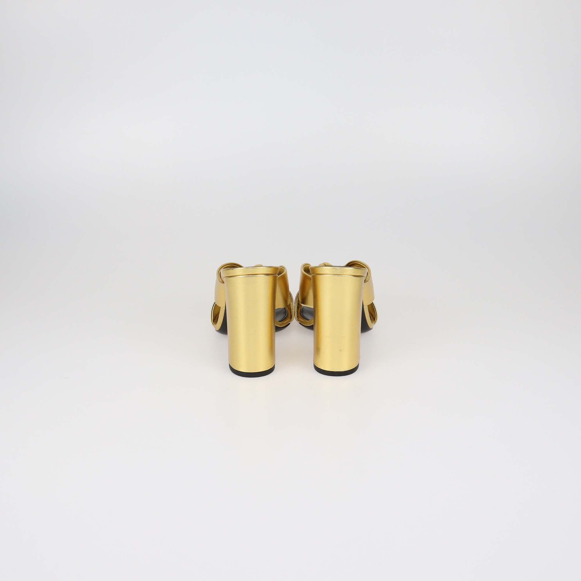 Saint Laurent Gold Leather Bianca Knotted Slide Mules