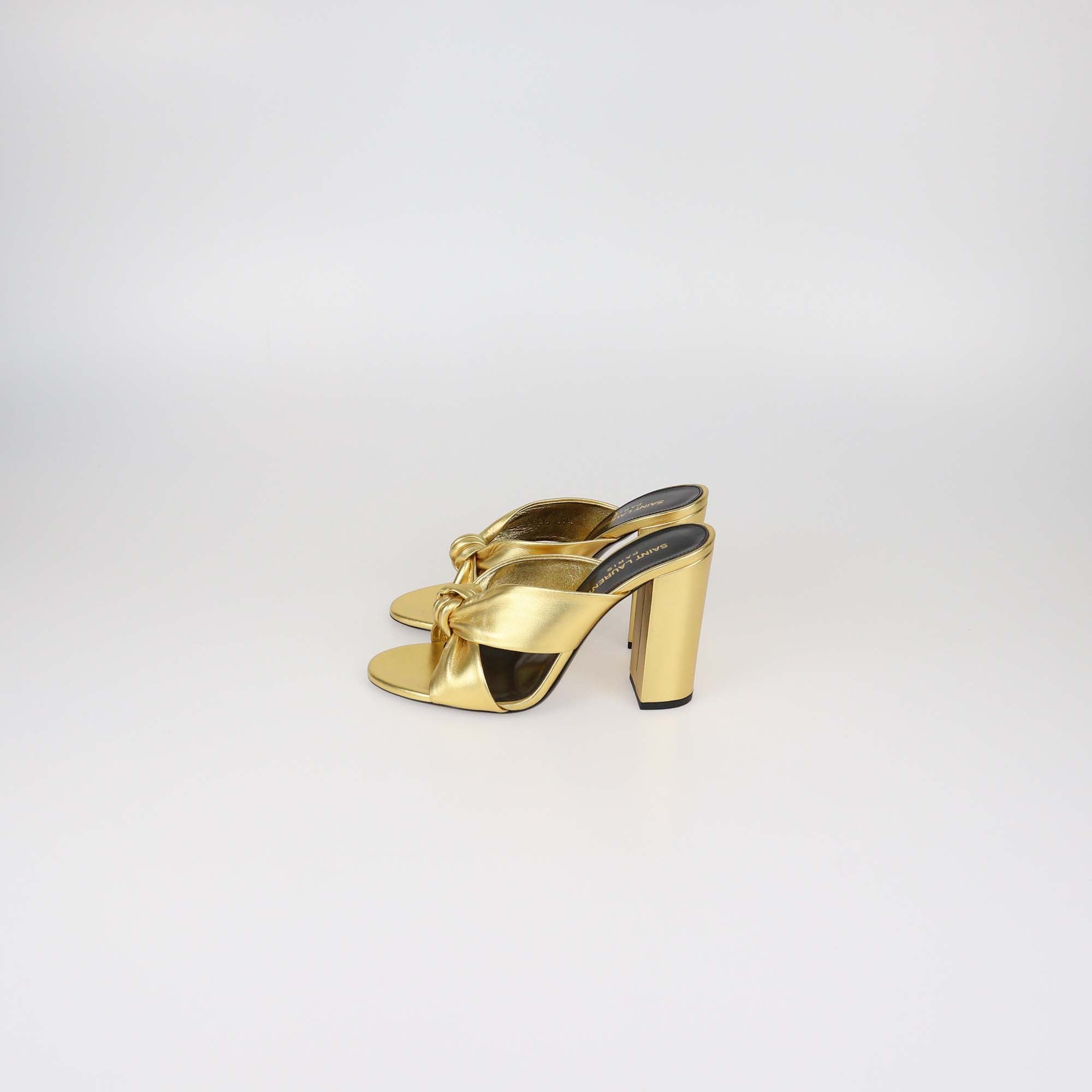 Saint Laurent Gold Leather Bianca Knotted Slide Mules