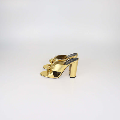 Saint Laurent Gold Leather Bianca Knotted Slide Mules