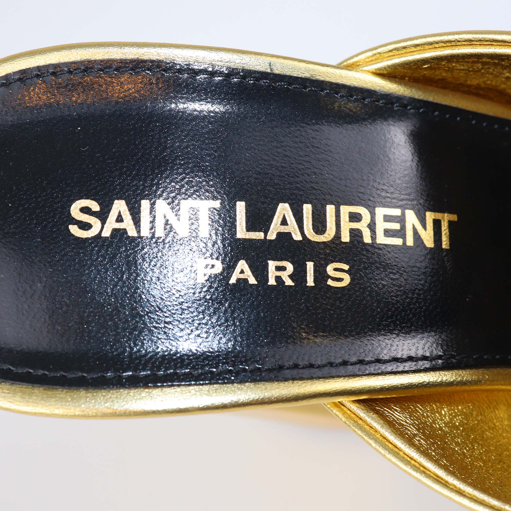 Saint Laurent Gold Leather Bianca Knotted Slide Mules