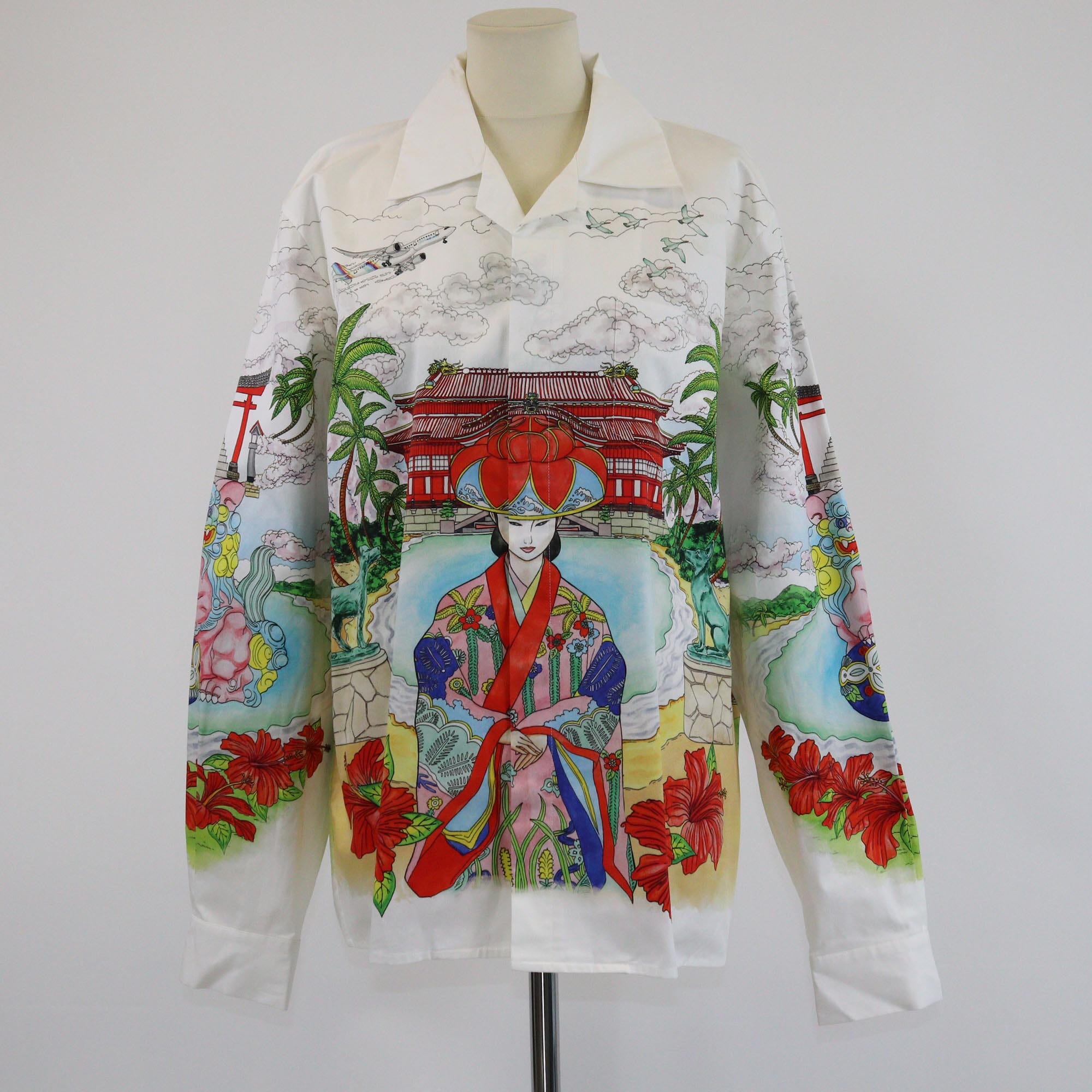 Casablanca White/Multicolor Okinawa Print Long Sleeve Shirt Mens Casablanca 