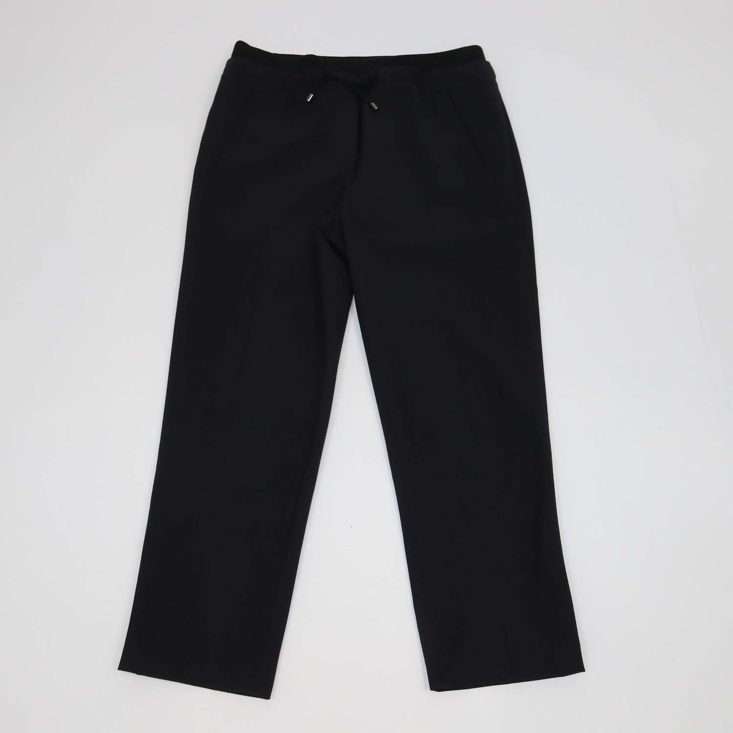 Brunello Cucinelli Black Wool Blend Drawstrings Straight Leg Pants