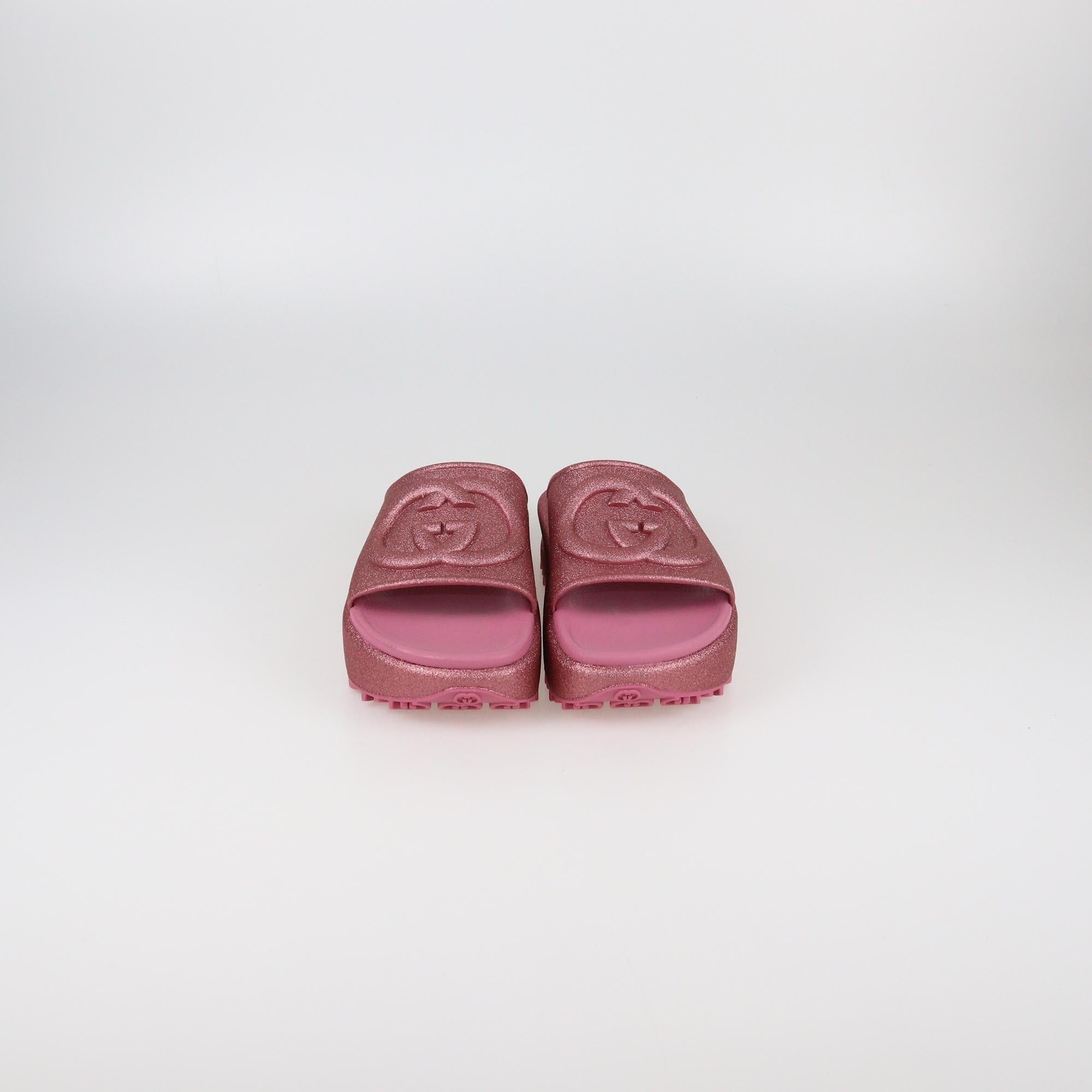 Gucci Rose Glitter Interlocking G Sandals Womens Gucci 