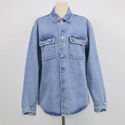 Frame Blue Denim Distressed Jacket