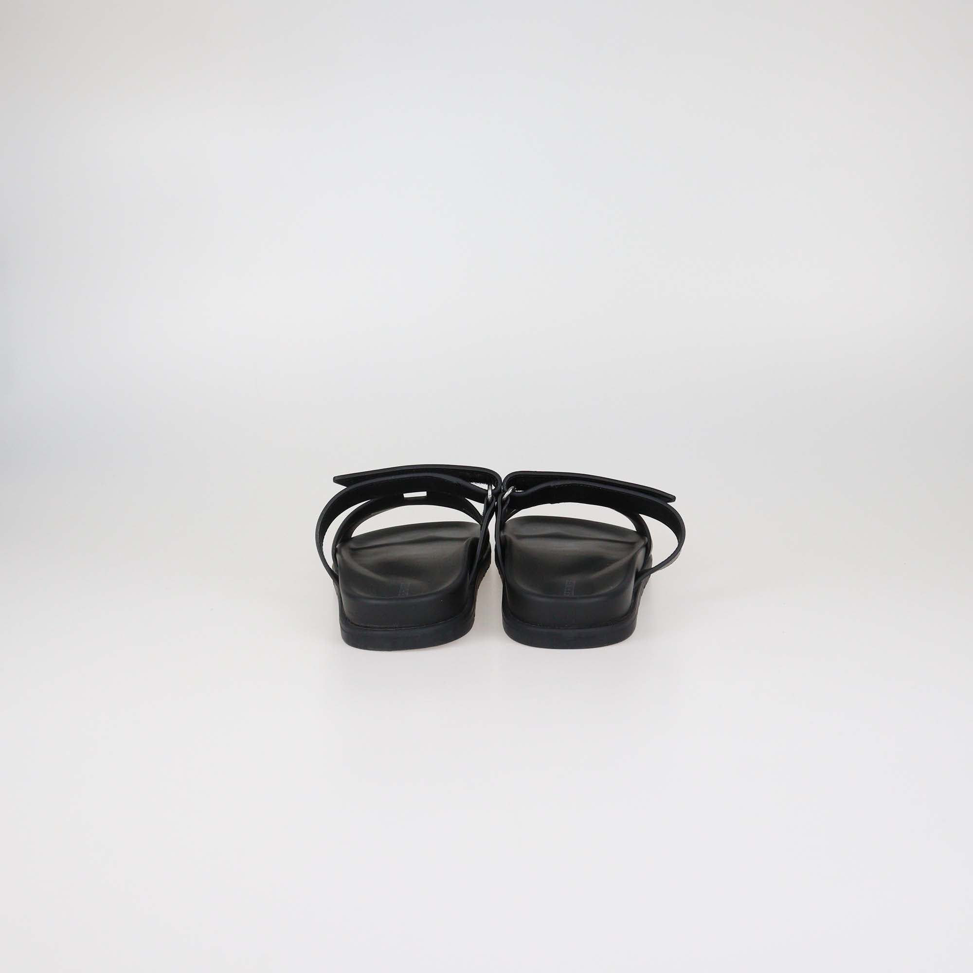 Hermes Black Leather Chypre Slide Sandals