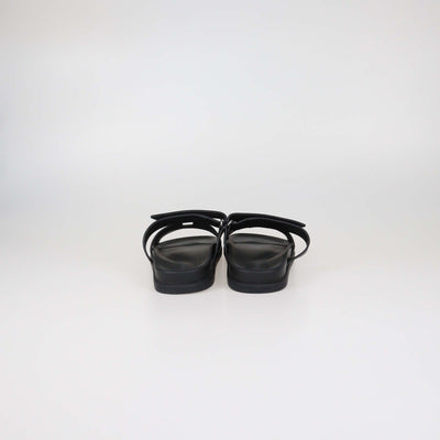 Hermes Black Leather Chypre Slide Sandals