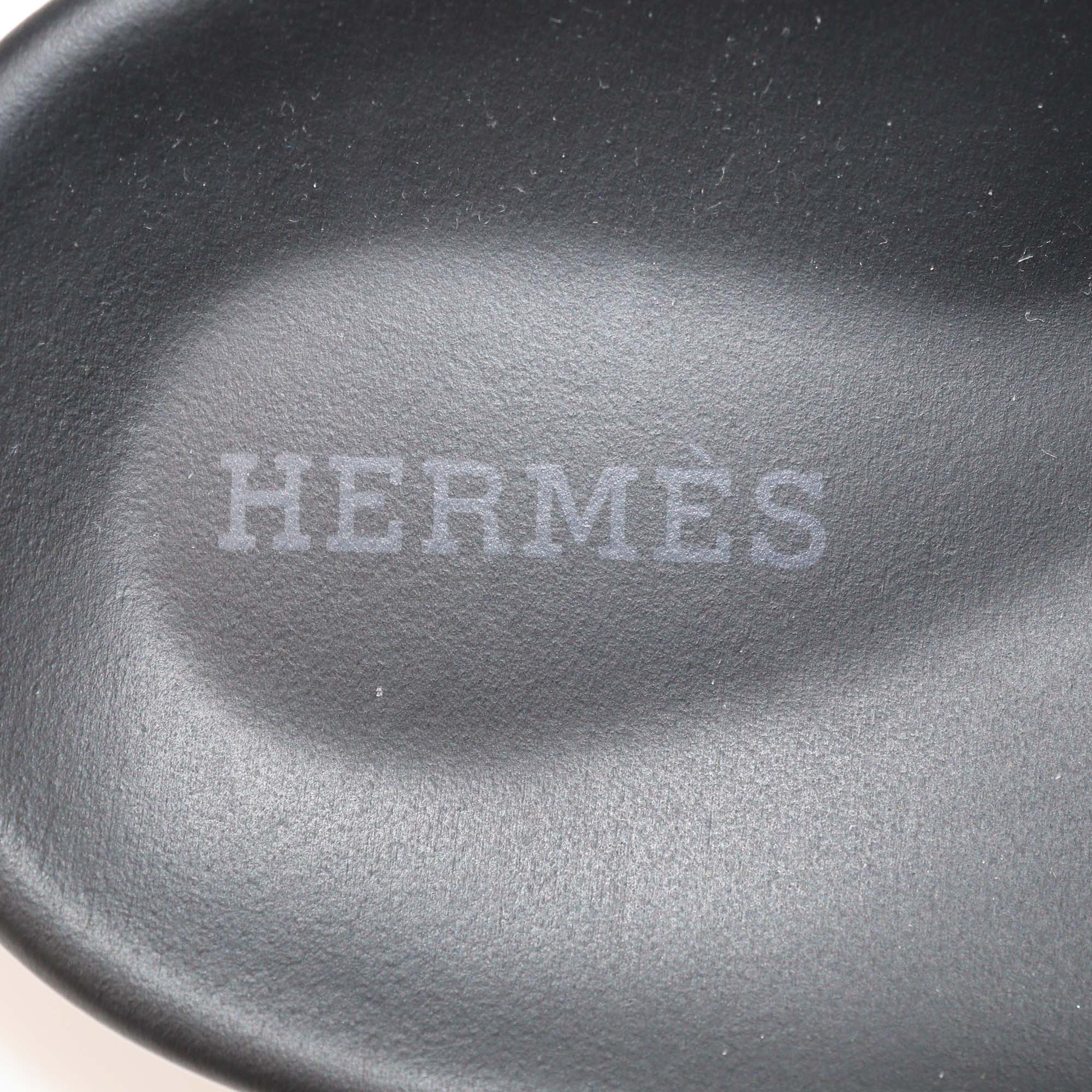 Hermes Black Leather Chypre Slide Sandals