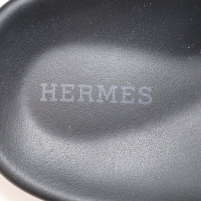 Hermes Black Leather Chypre Slide Sandals