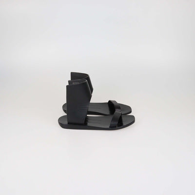 Rick Owens Black Leather Guard Ankle Flat Sandals