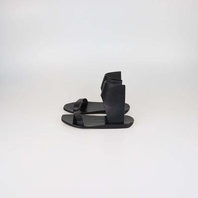 Rick Owens Black Leather Guard Ankle Flat Sandals