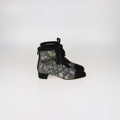 Christian Dior Black Lace and Suede Naughtily D Ankle Boots