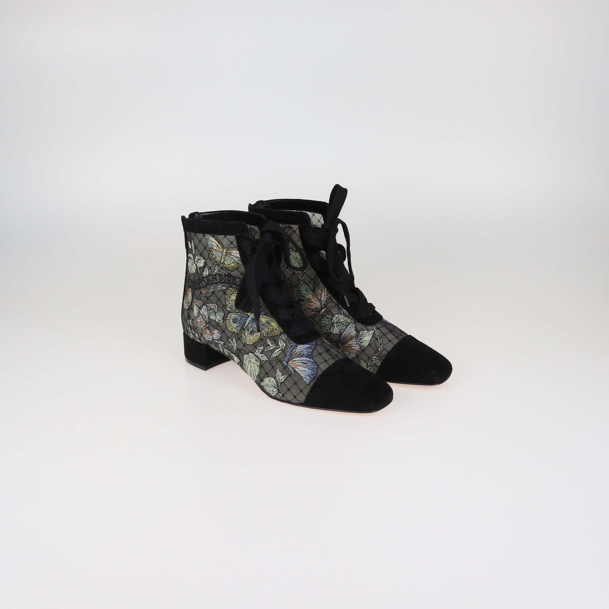Christian Dior Black Lace and Suede Naughtily D Ankle Boots