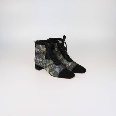 Christian Dior Black Lace and Suede Naughtily D Ankle Boots