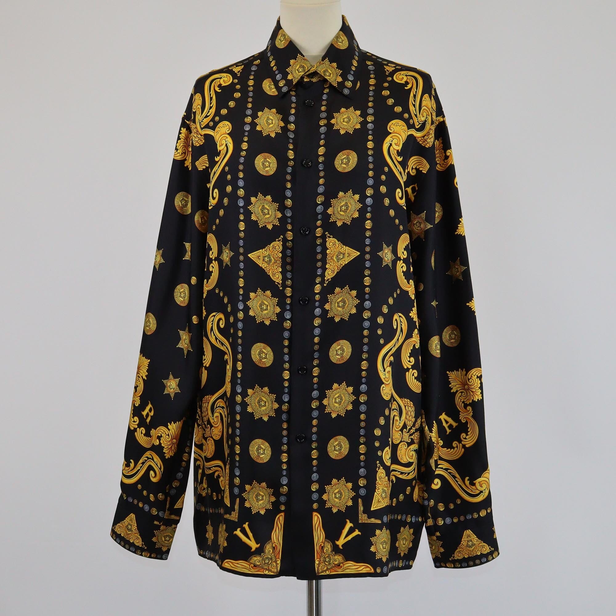 Versace Black/Yellow Baroque Print Heritage Long Sleeve Shirt Mens Versace 