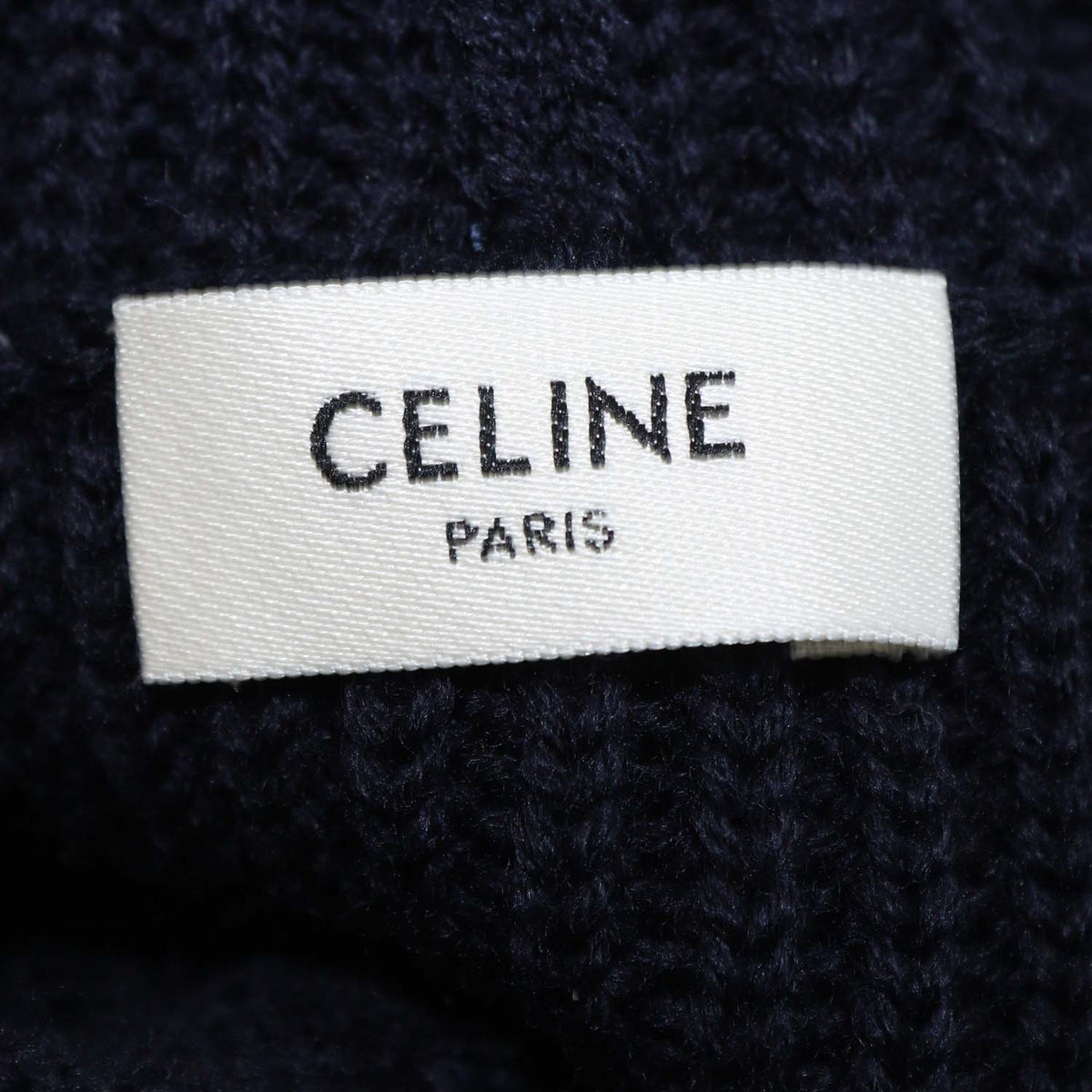 Celine Navy Blue Ribbed Wool Triomphe Hooded Cardigan