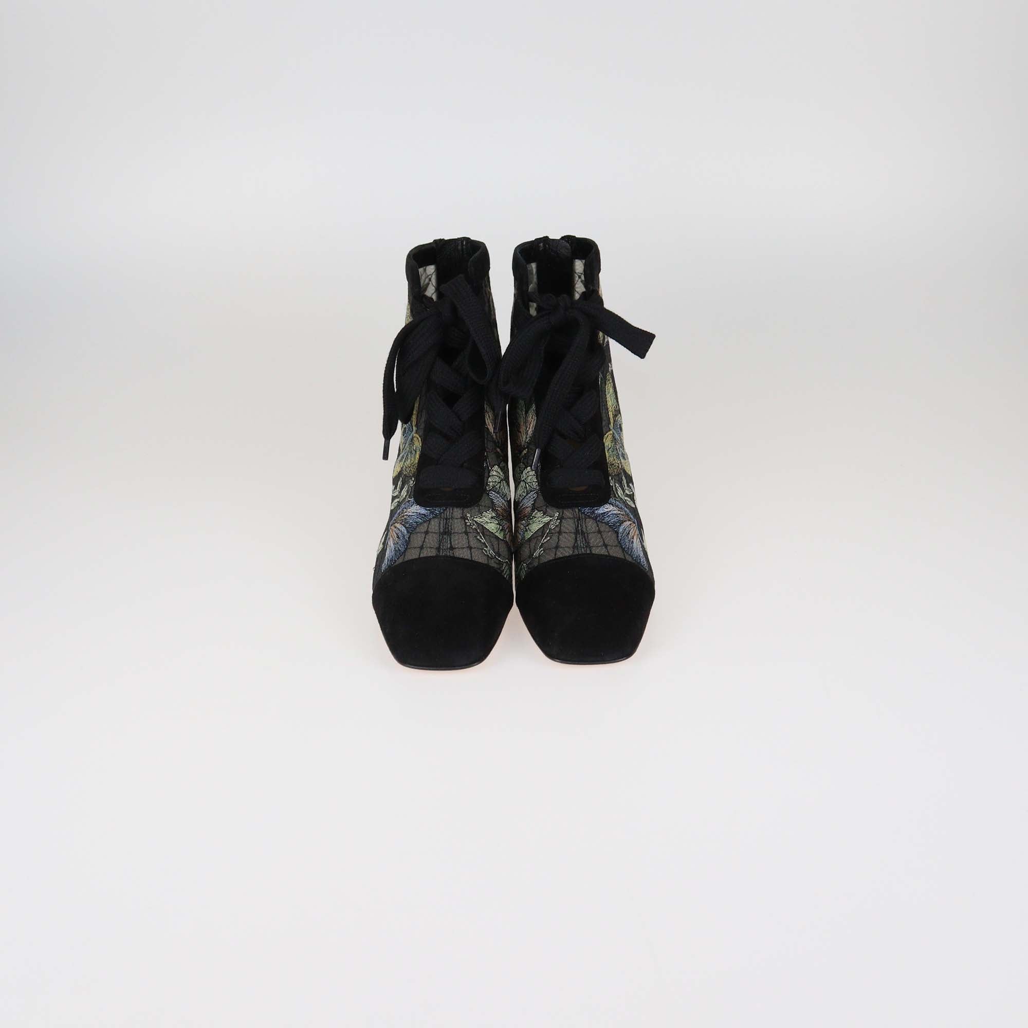 Christian Dior Black Lace and Suede Naughtily D Ankle Boots
