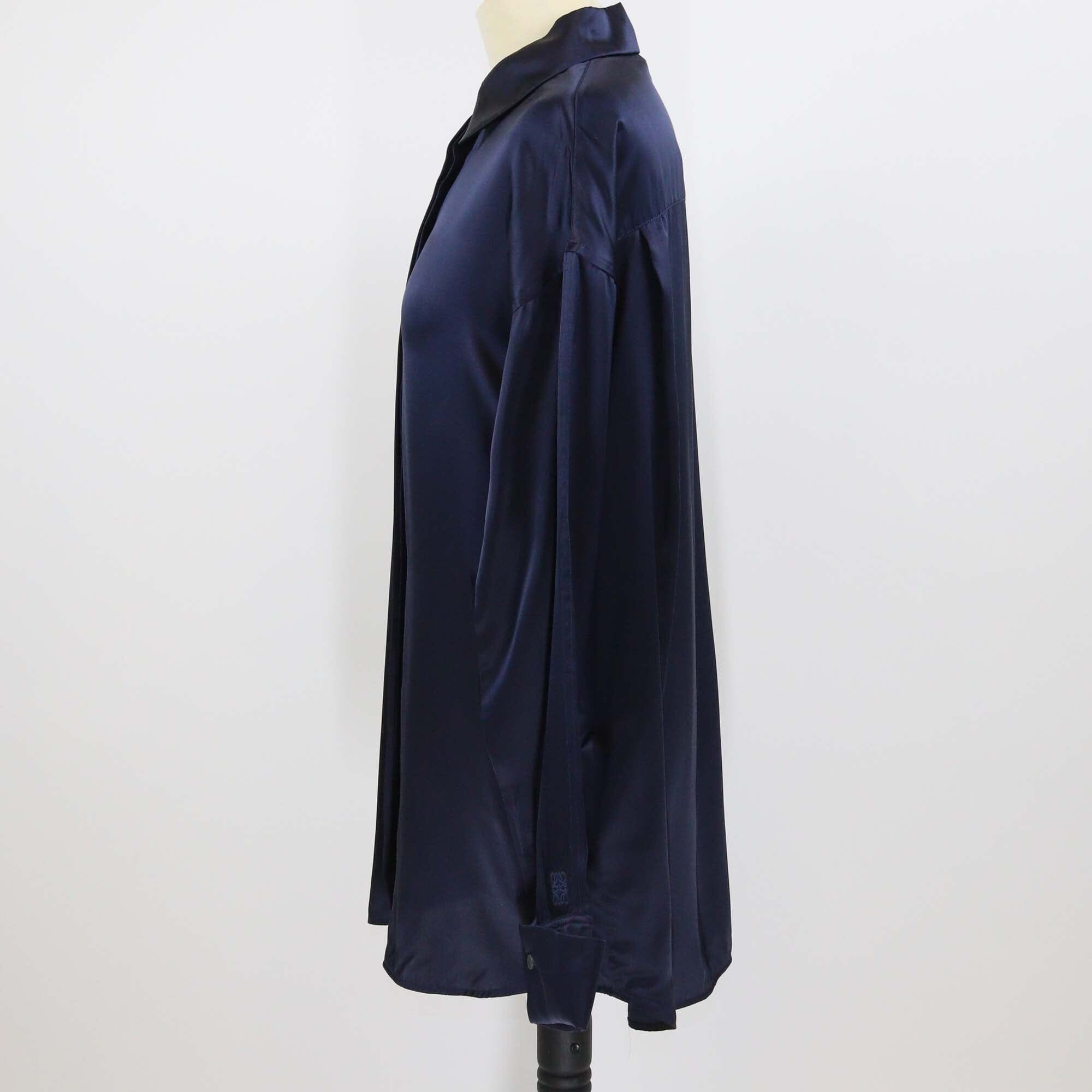 Loewe Dark Blue Shiny Silk Long Sleeve Shirt Womens Loewe 