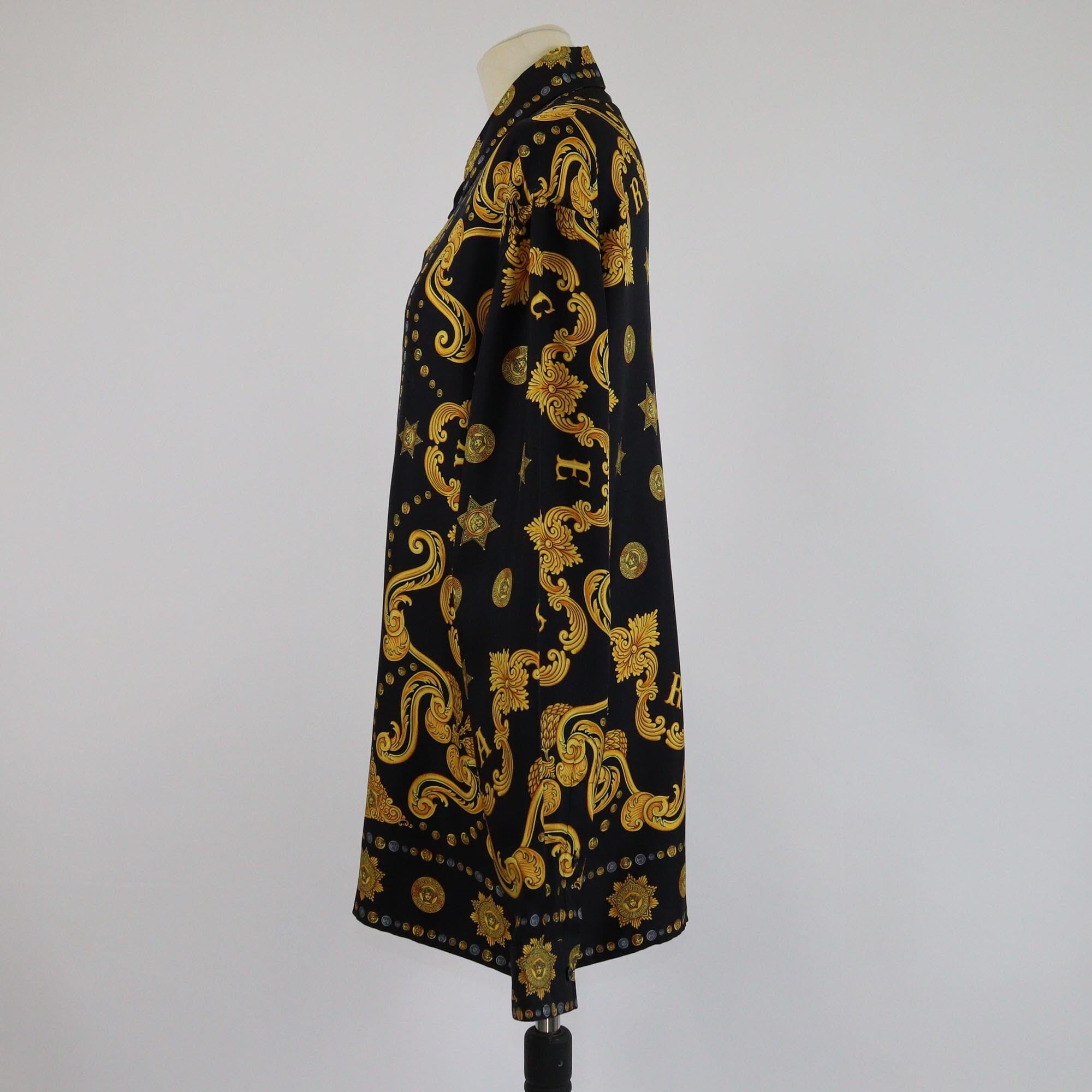 Versace Black/Yellow Baroque Print Heritage Long Sleeve Shirt Mens Versace 