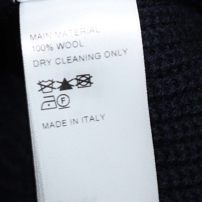 Celine Navy Blue Ribbed Wool Triomphe Hooded Cardigan