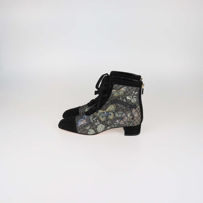 Christian Dior Black Lace and Suede Naughtily D Ankle Boots