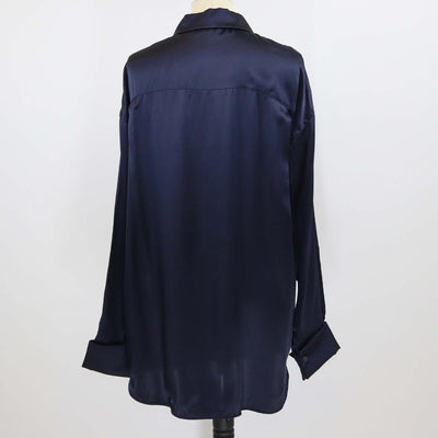 Loewe Dark Blue Shiny Silk Long Sleeve Shirt Womens Loewe 