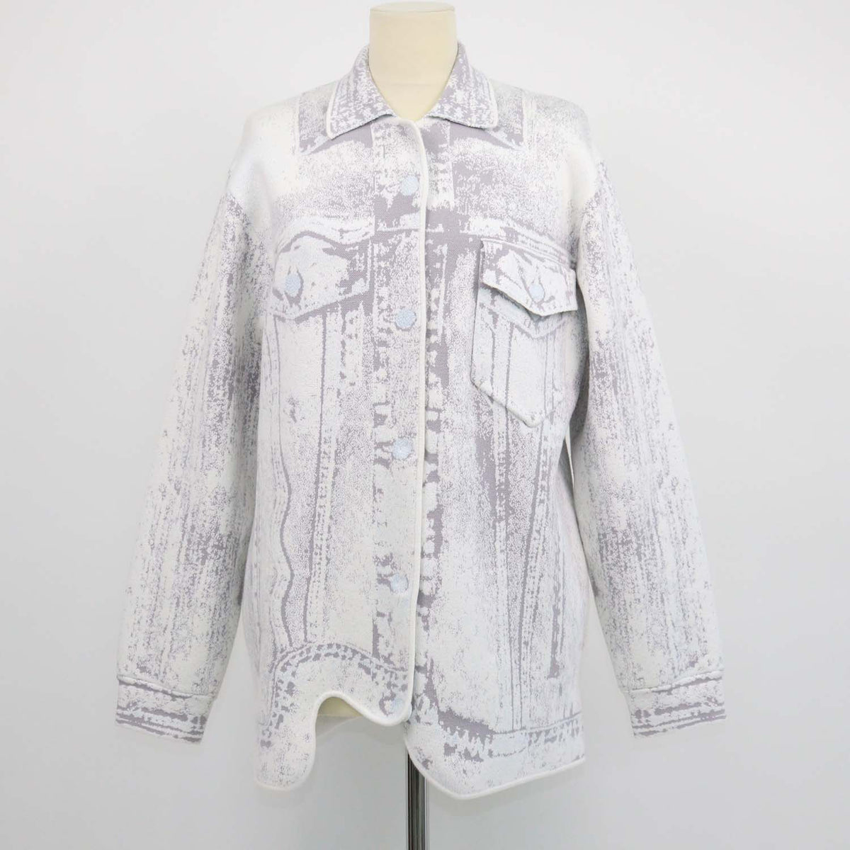 PH5 Grey Blend Cotton Denim Print Oversized Jacket