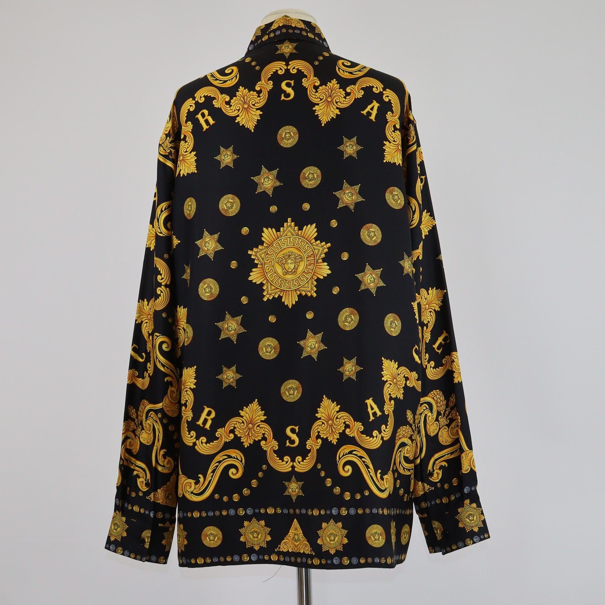 Versace Black/Yellow Baroque Print Heritage Long Sleeve Shirt Mens Versace 