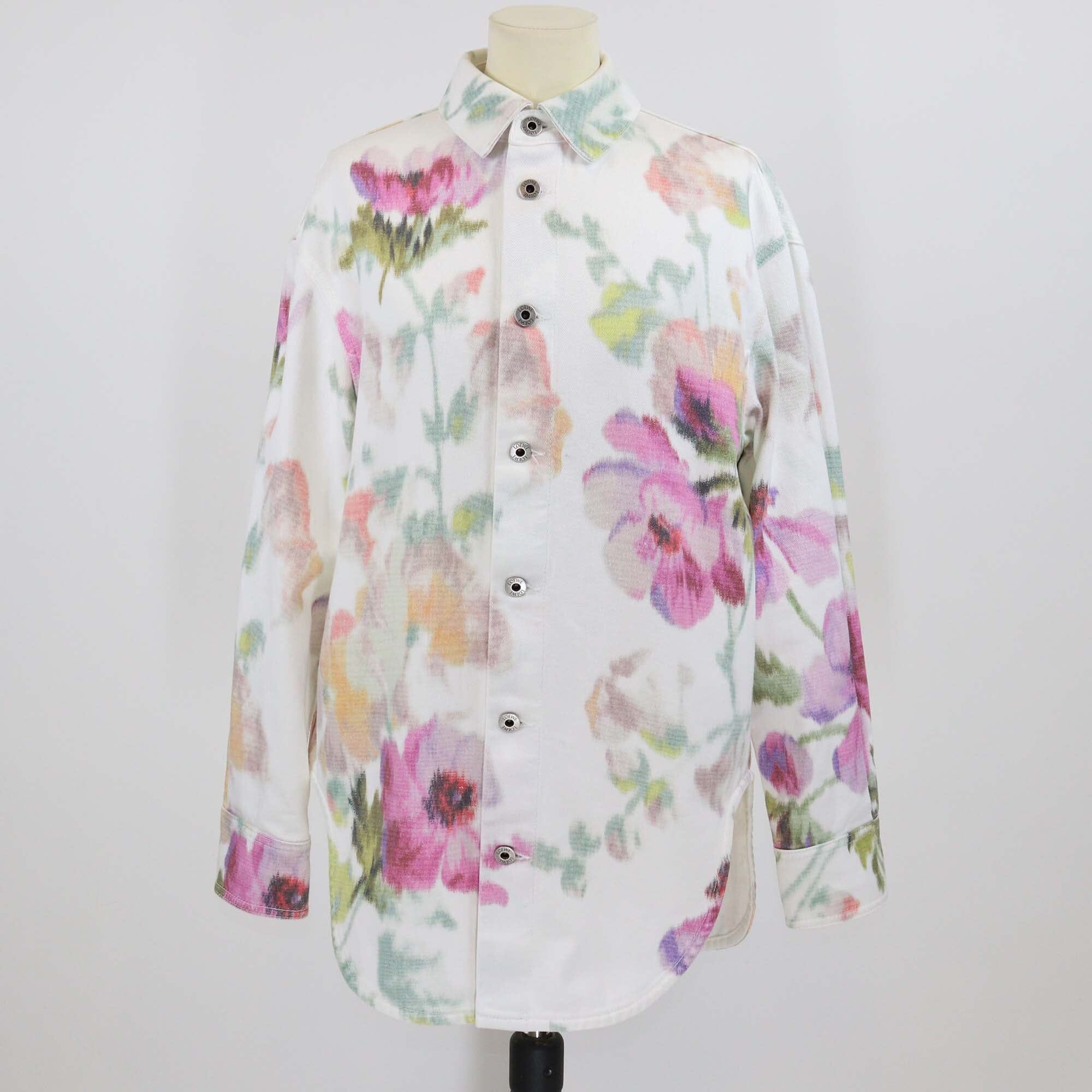 Loewe White Denim Floral Print Long Sleeve Shirt Womens Loewe 