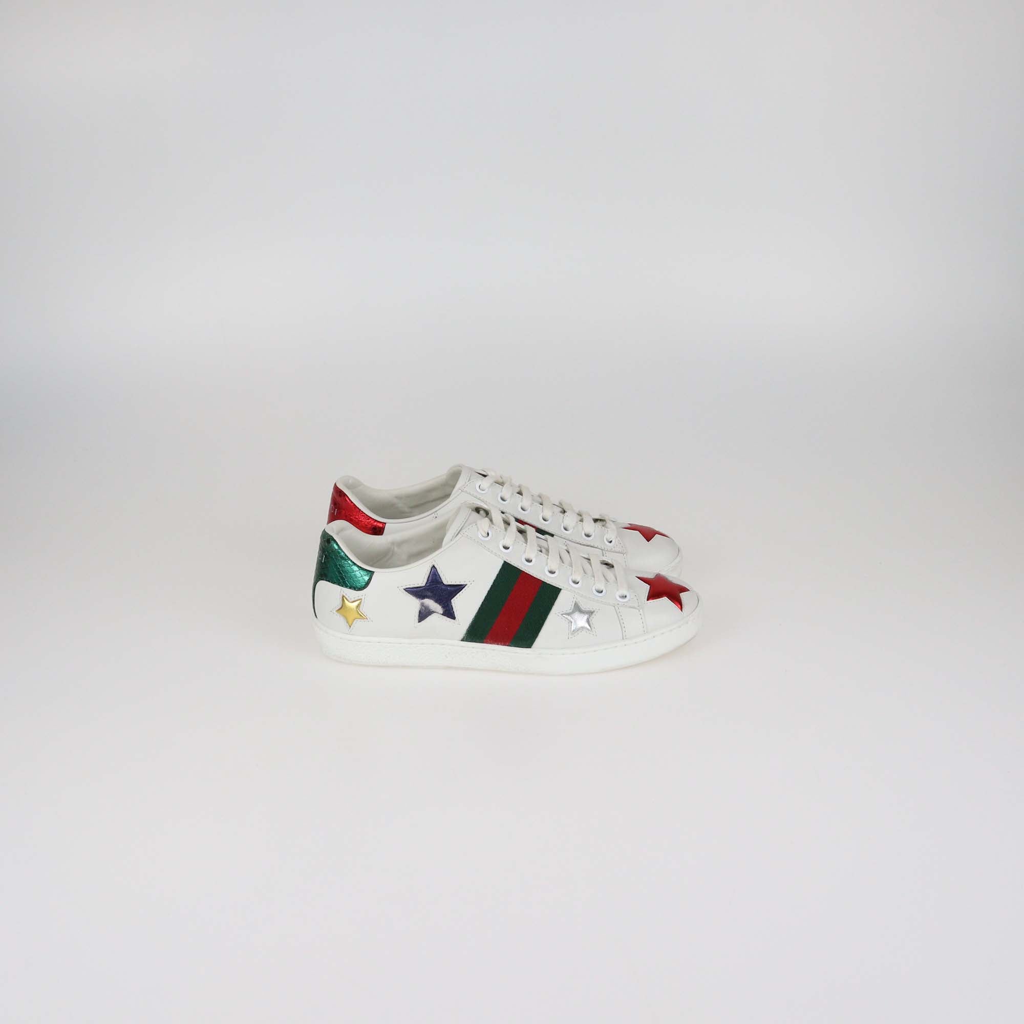Gucci White Leather Ace Web Star Low Top Sneakers