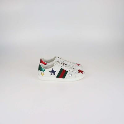 Gucci White Leather Ace Web Star Low Top Sneakers