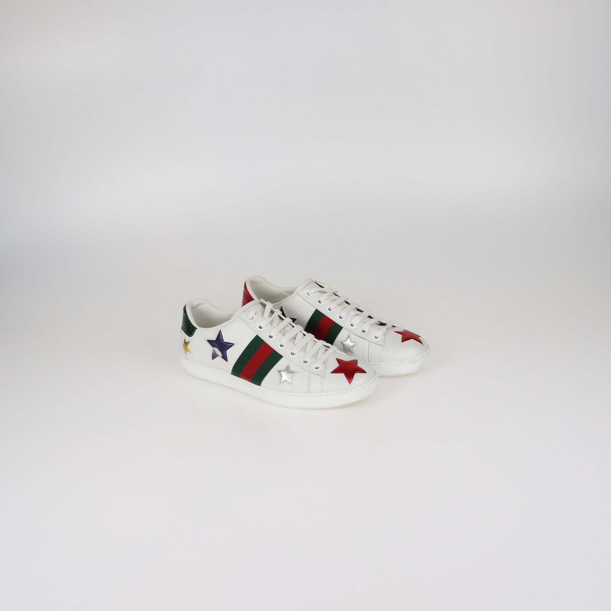 Gucci White Leather Ace Web Star Low Top Sneakers
