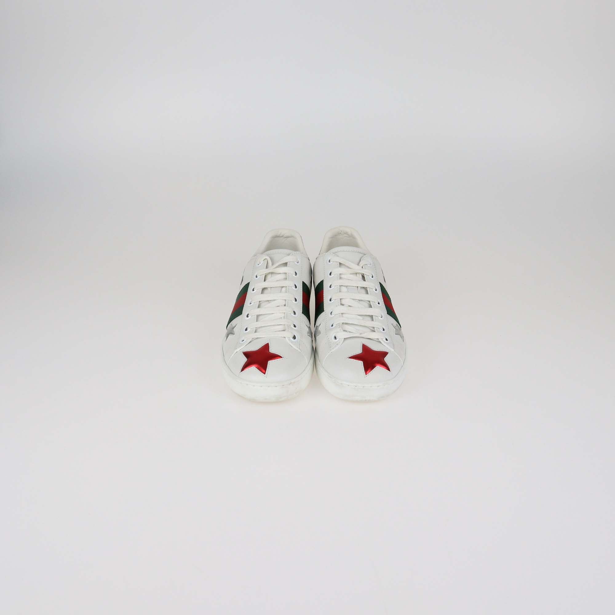 Gucci White Leather Ace Web Star Low Top Sneakers
