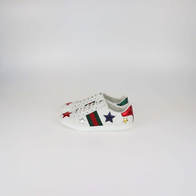 Gucci White Leather Ace Web Star Low Top Sneakers