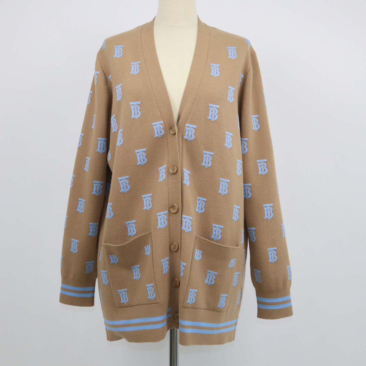 Burberry Brown,Blue Wool Silk TB Allover Cardigan