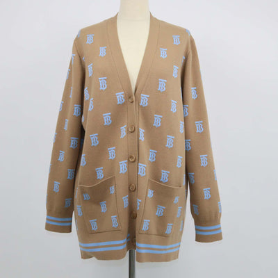 Burberry Brown,Blue Wool Silk TB Allover Cardigan