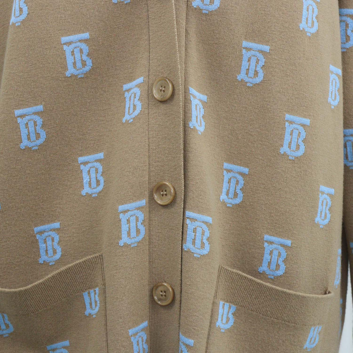 Burberry Brown,Blue Wool Silk TB Allover Cardigan