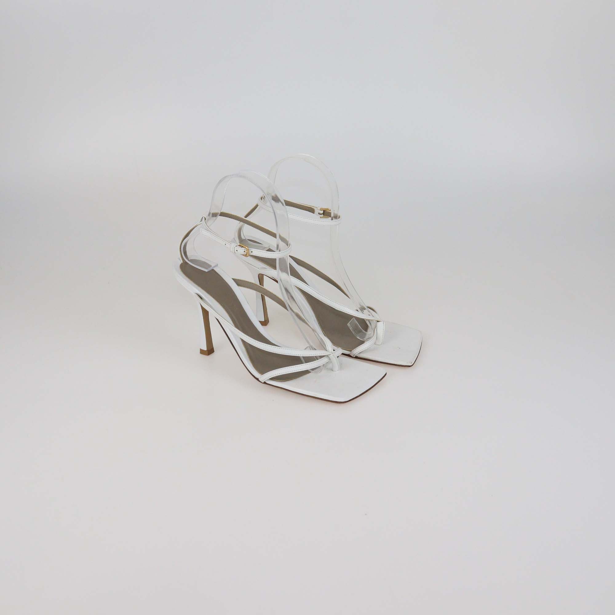 Bottega Veneta White Leather Ankle Strap Sandals