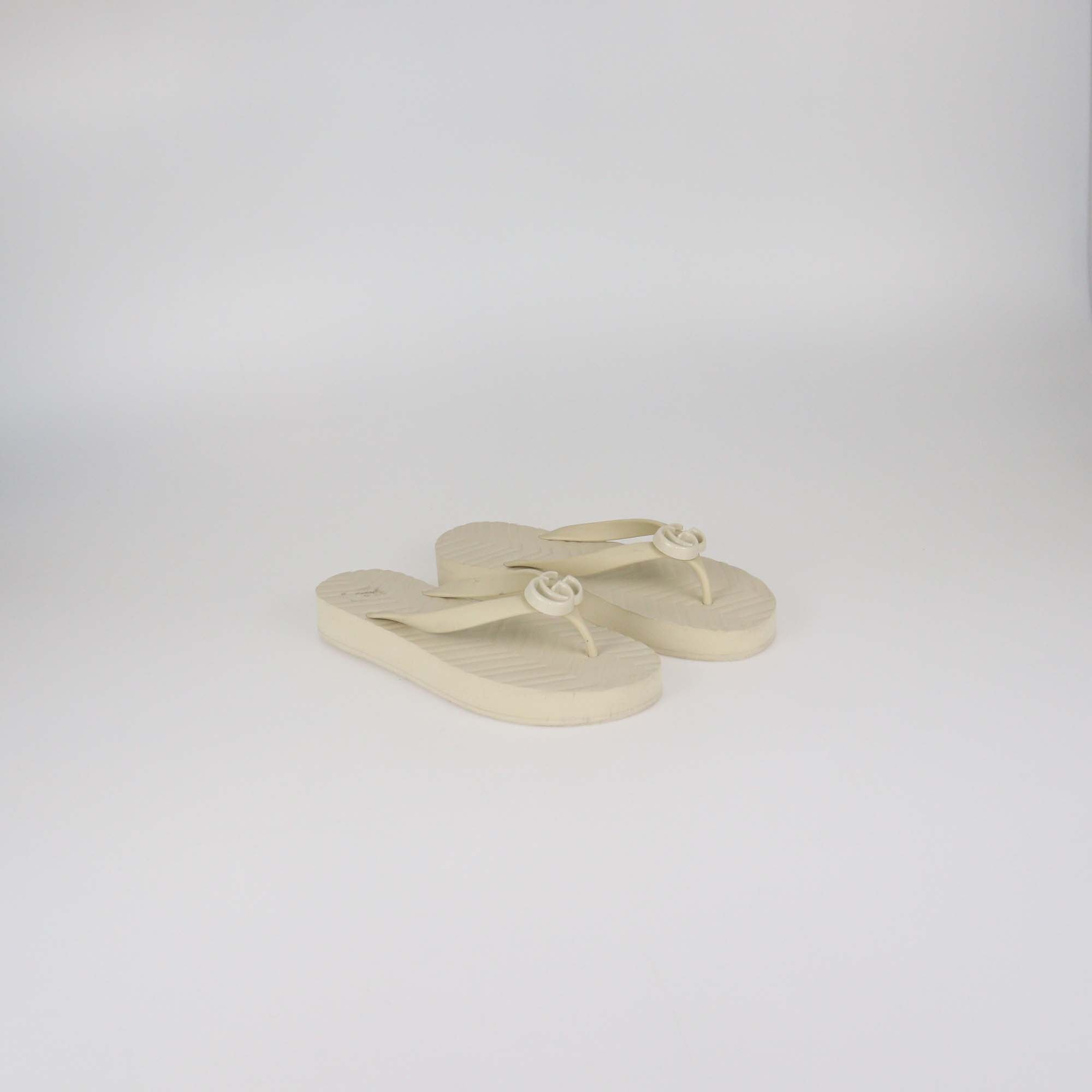 Gucci Cream Rubber Pascar Double G Thong Flat Sandals