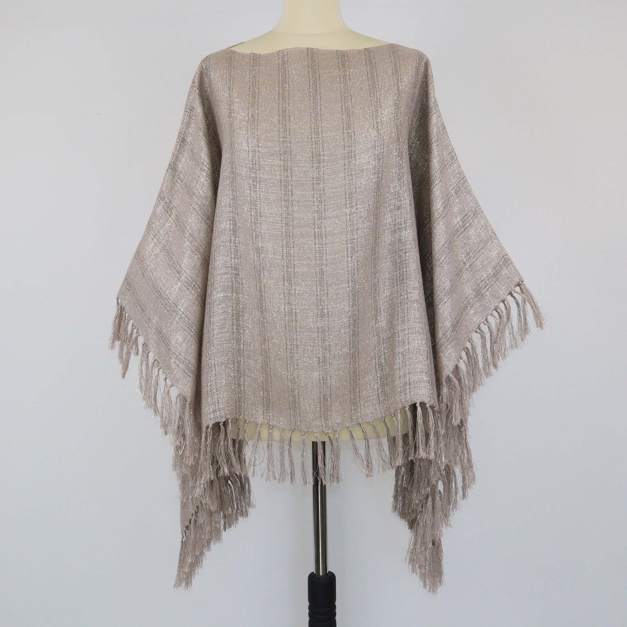 Brunello Cucinelli Beige/Gold Fringe Poncho Sweater Womens Brunello Cucinelli 