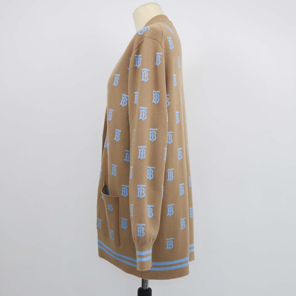 Burberry Brown,Blue Wool Silk TB Allover Cardigan