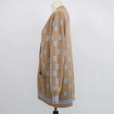 Burberry Brown,Blue Wool Silk TB Allover Cardigan
