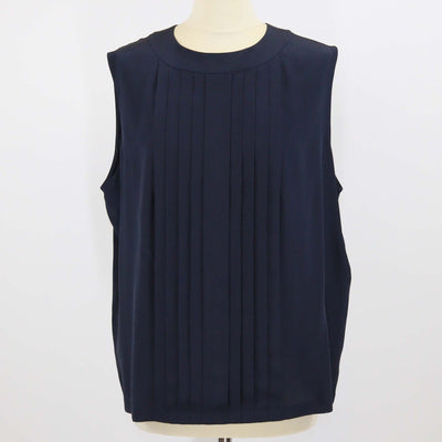 Chanel Navy Blue Silk Pleated Sleeveless Blouse Womens Chanel 