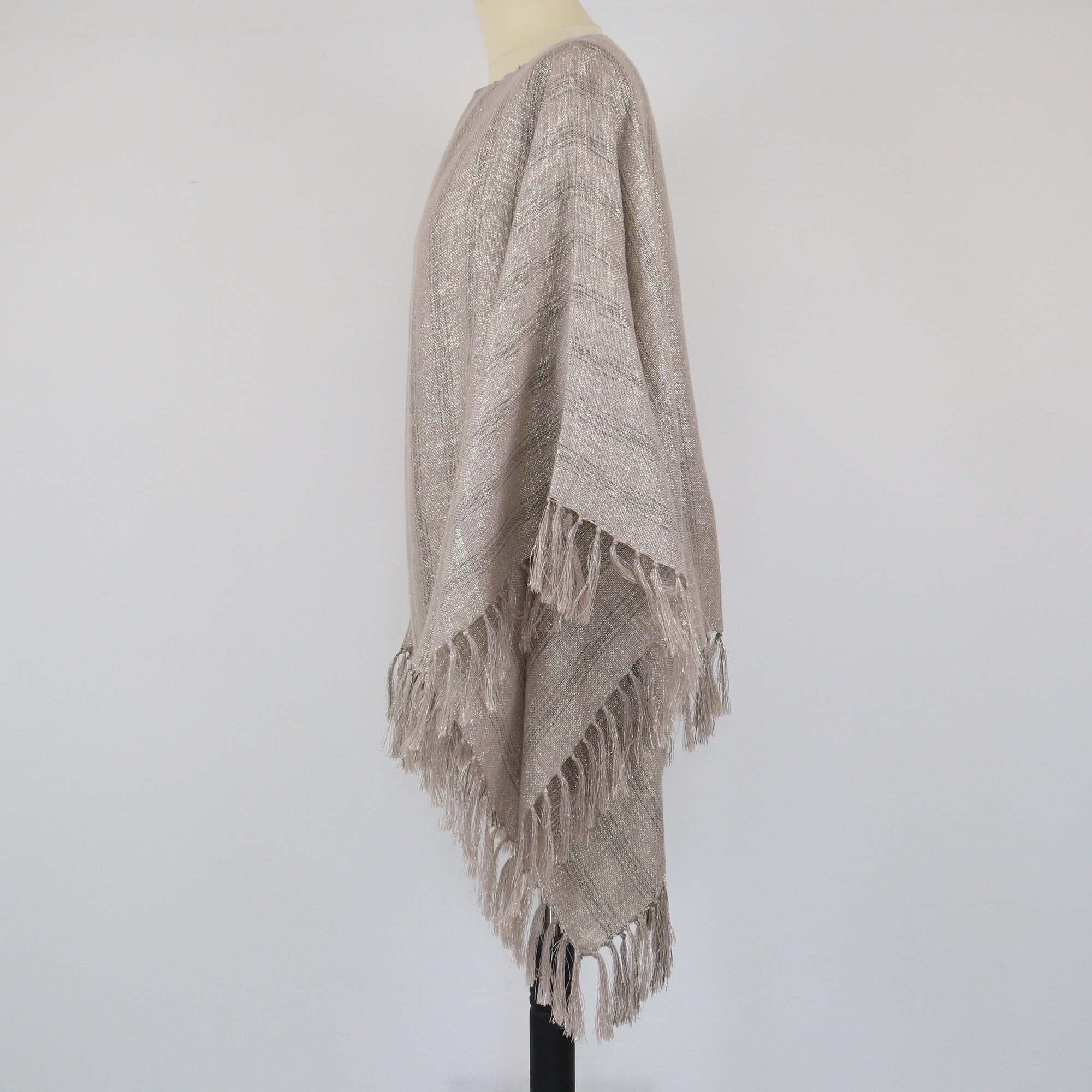 Brunello Cucinelli Beige/Gold Fringe Poncho Sweater Womens Brunello Cucinelli 