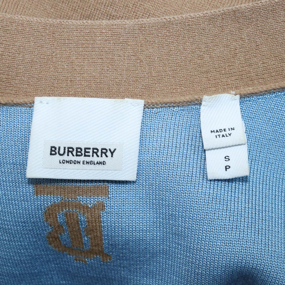 Burberry Brown,Blue Wool Silk TB Allover Cardigan