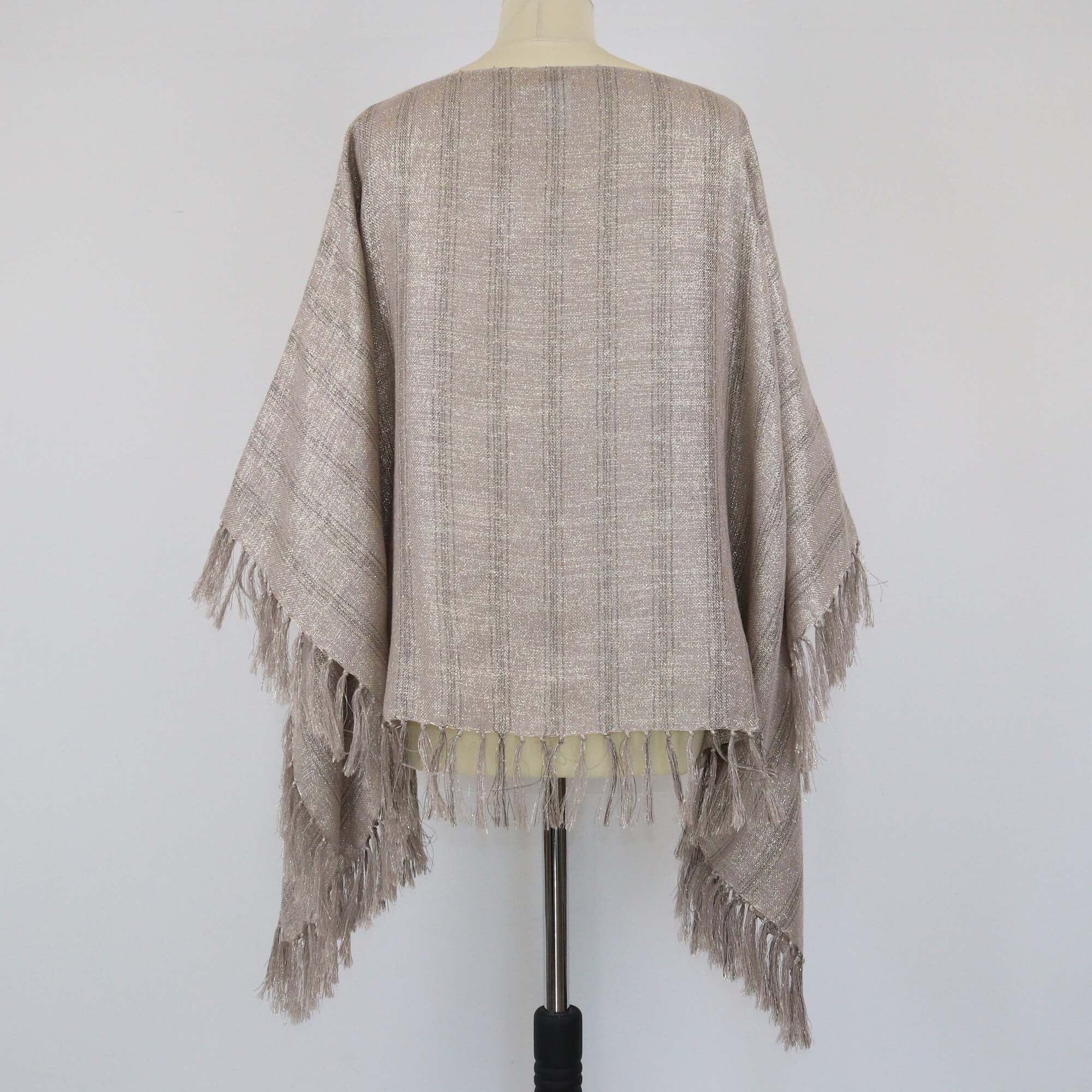 Brunello Cucinelli Beige/Gold Fringe Poncho Sweater Womens Brunello Cucinelli 