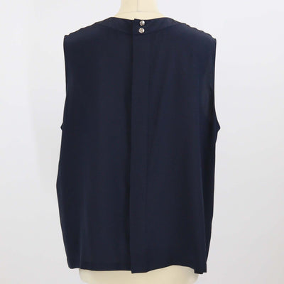 Chanel Navy Blue Silk Pleated Sleeveless Blouse Womens Chanel 