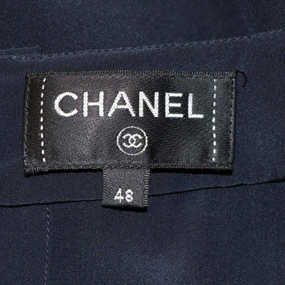 Chanel Navy Blue Silk Pleated Sleeveless Blouse Womens Chanel 