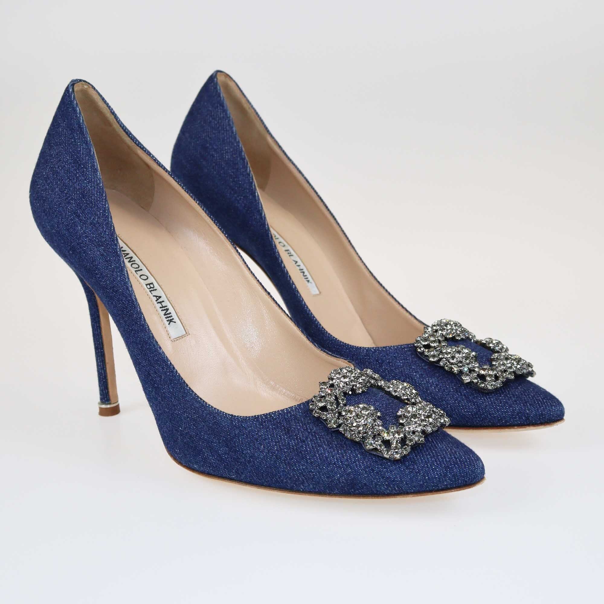 Manolo Blahnik Blue Hangisi Pumps Shoes Manolo Blahnik 