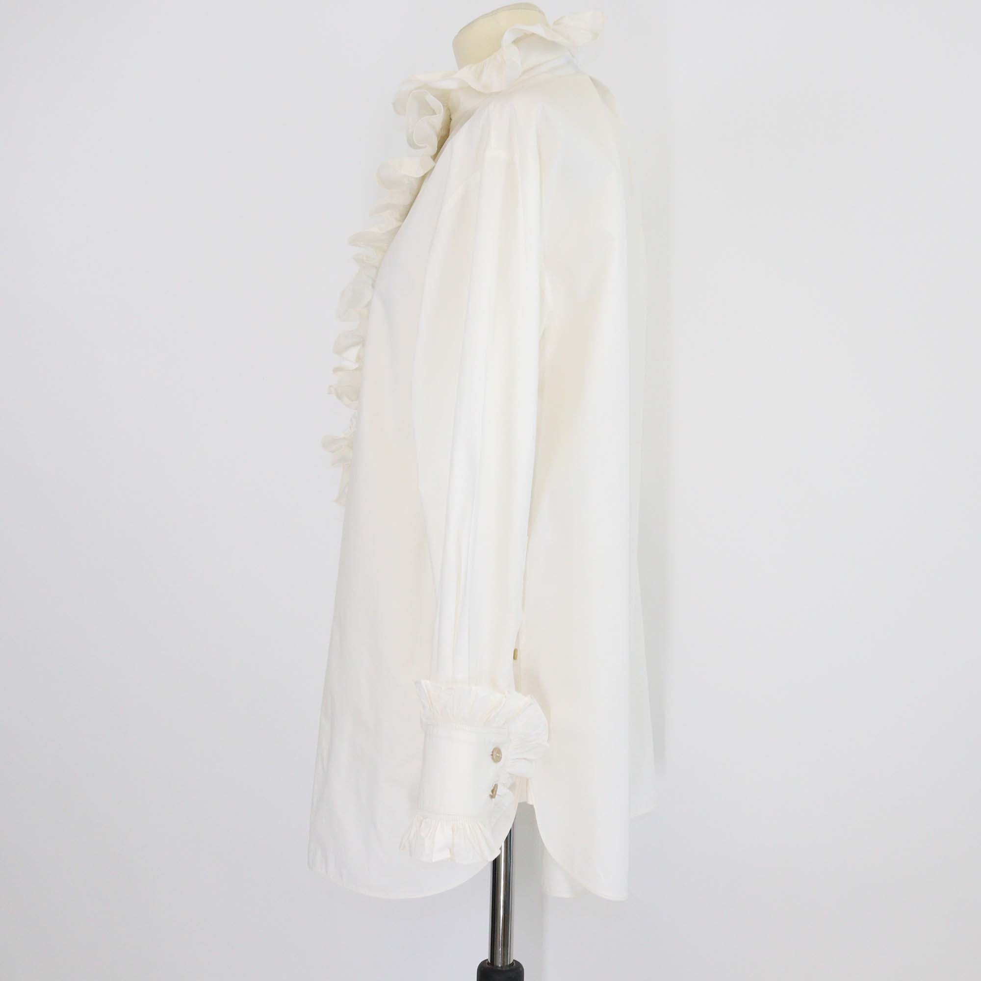 Gucci Off White Cotton Ruffled Long Sleeve Shirt Blouse
