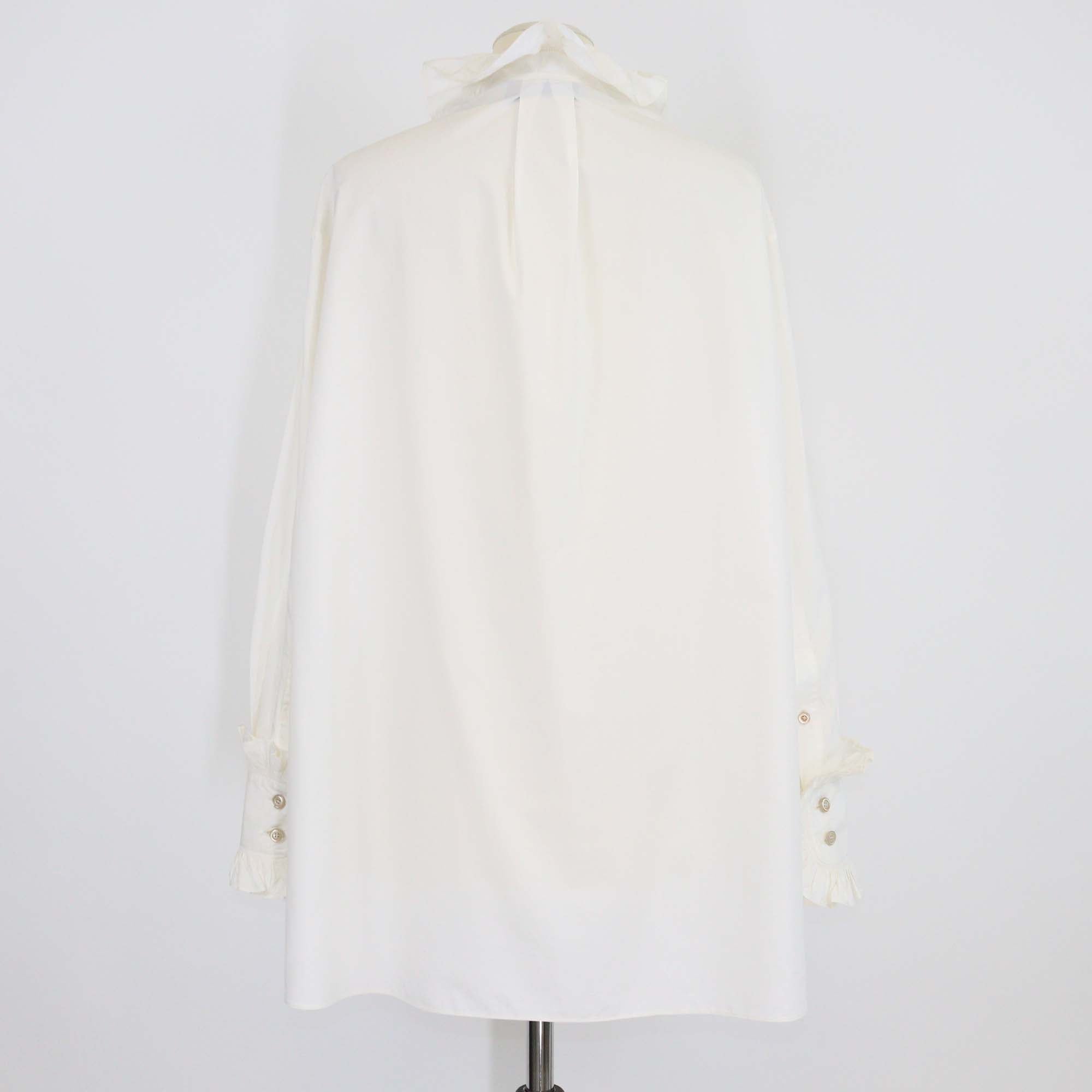 Gucci Off White Cotton Ruffled Long Sleeve Shirt Blouse